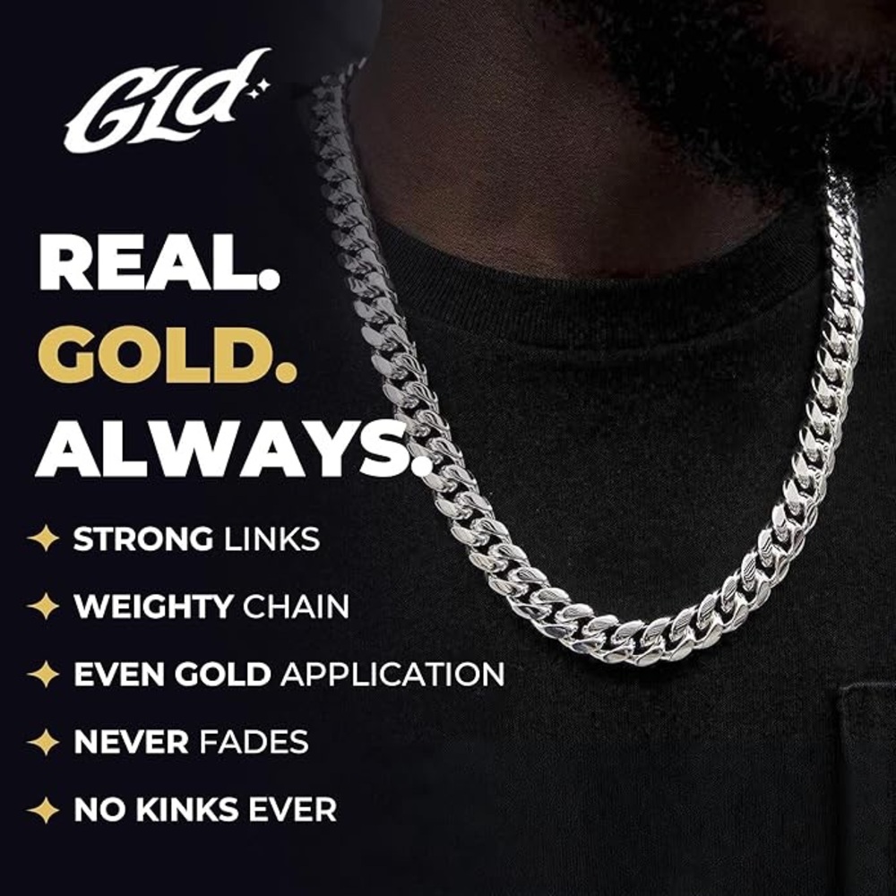 New - Men and Women - Gold-Plated 12mm Miami Cuban Chain